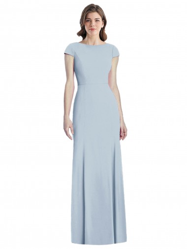 Shop Bateau Neck Cap Sleeves Open Back Trumpet Bridesmaid Dress
