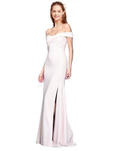 Shop Criss Cross Off the Shoulder Crepe Bridesmaid Dress with Side Slit
