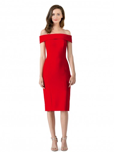 Shop Off the Shoulder Square Neck Cocktail Length Bridesmaid Dress