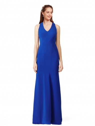 Shop Halter V-Neck Long A-Line Crepe Bridesmaid Dress