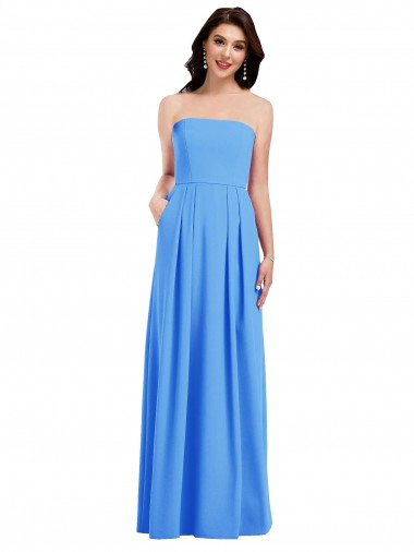 Shop Strapless Pleated Skirt Crepe Bridesmaid Dress with Pockets