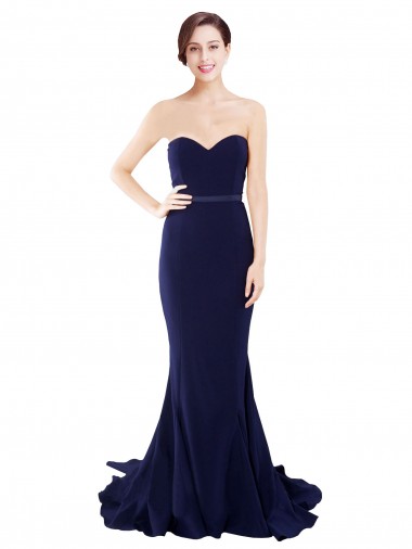 Shop Strapless Sweetheart Neckline Crepe Bridesmaid Dress with Satin Waistband