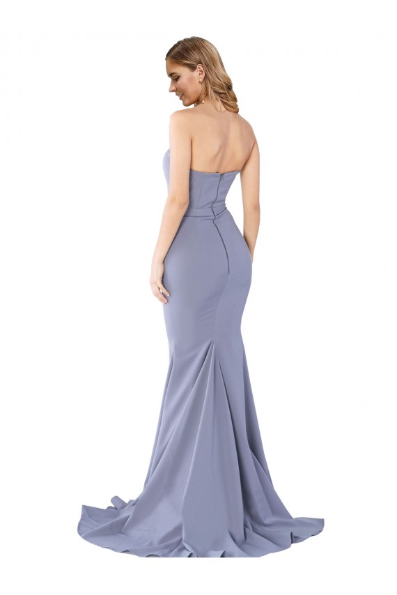 Long Strapless Sweetheart Sweep Train Crepe Bridesmaid Dress with Low Back