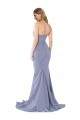Long Strapless Sweetheart Sweep Train Crepe Bridesmaid Dress with Low Back