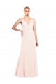 Slim A-Line V-Neck Long Stretch Crepe Bridesmaid Dress with V-Back