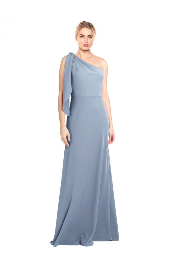 Draped Flutter Sleeves One Shoulder Stretch Crepe Bridesmaid Dress