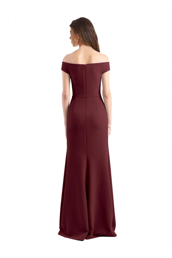 Off the Shoulder Fit and Flare Stretch Crepe Bridesmaid Dress