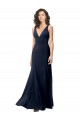 Classic V-Neck Long Stretch Crepe Bridesmaid Dress with V-Back