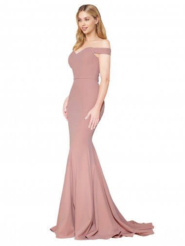 Shop Off the Shoulder Sweetheart Long Sweep Train Crepe Bridesmaid Dress