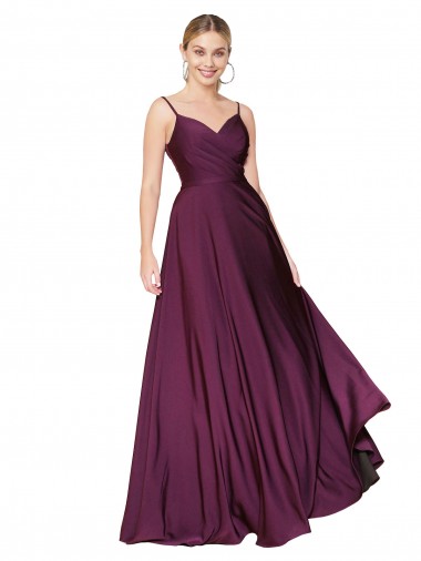Shop High Neck Spaghetti Straps Long V-Back Crepe Bridesmaid Dress