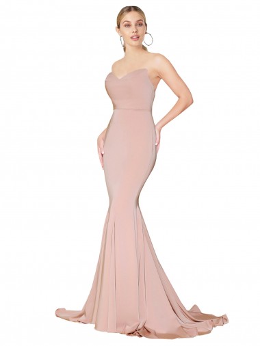 Shop Sweep Train Sweetheart Long Mermaid Crepe Bridesmaid Dress Low Back