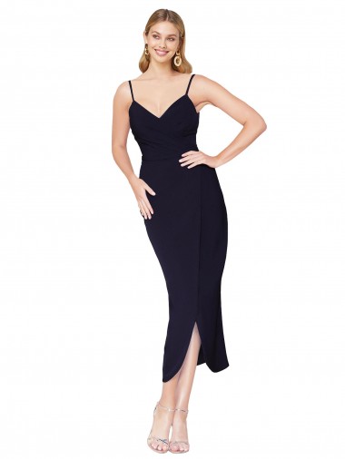 Shop High Neck Spaghetti Straps Crepe Wrap Short Bridesmaid Dress