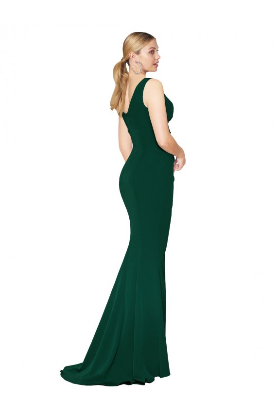 V-Neck Floor Length Long Crepe Mermaid Bridesmaid Dress