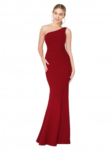 Shop One Shoulder Long High Neck Sleeveless Mermaid Crepe Bridesmaid Dress