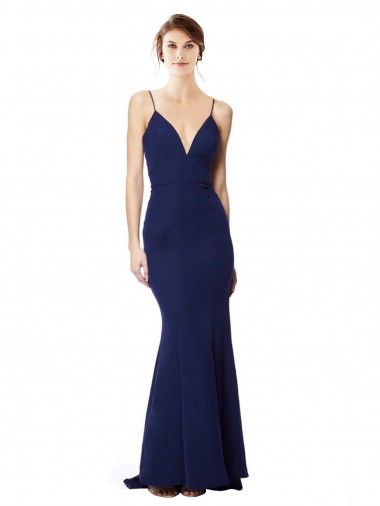 Shop Deep V-Neck Spaghetti Straps Mermaid Crepe Bridesmaid Dress