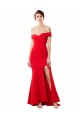 Off the Shoulder Sweetheart Maxi Crepe Bridesmaid Dress With Thigh Split and Train