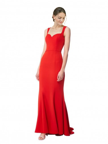 Shop Long Chapel Train Fishtail Maxi Crepe Bridesmaid Dress with Sweetheart Neckline