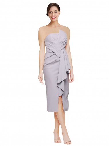 Shop Short Cocktail Length Strapless Crepe Bridesmaid Dress with Ruffles