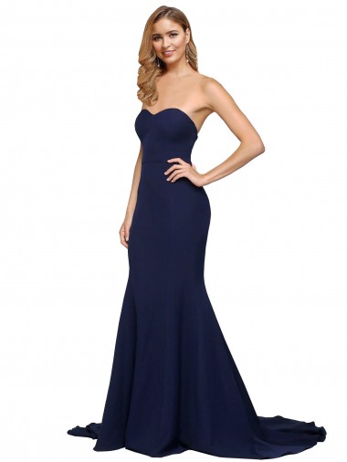 Shop Fit and Flare Sweetheart Long Crepe Bridesmaid Dress with Sweep Train