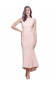 High Neck Low V-Back Midi Length Crepe Bridesmaid Dress