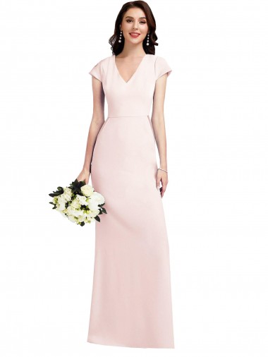 Shop Cap Sleeve A-Line Crepe Bridesmaid Dress with Pockets