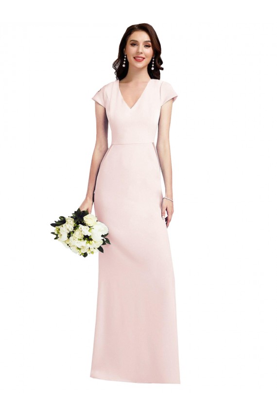 Cap Sleeve A-Line Crepe Bridesmaid Dress with Pockets