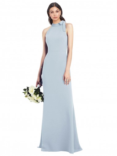 Shop Halter Bow Neck Open Back Soft Full Length Trumpet Bridesmaid Dress