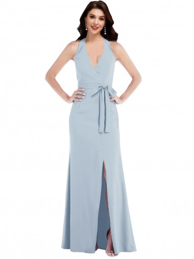 Shop Open Back Halter Maxi Bridesmaid Dress with Draped Bow