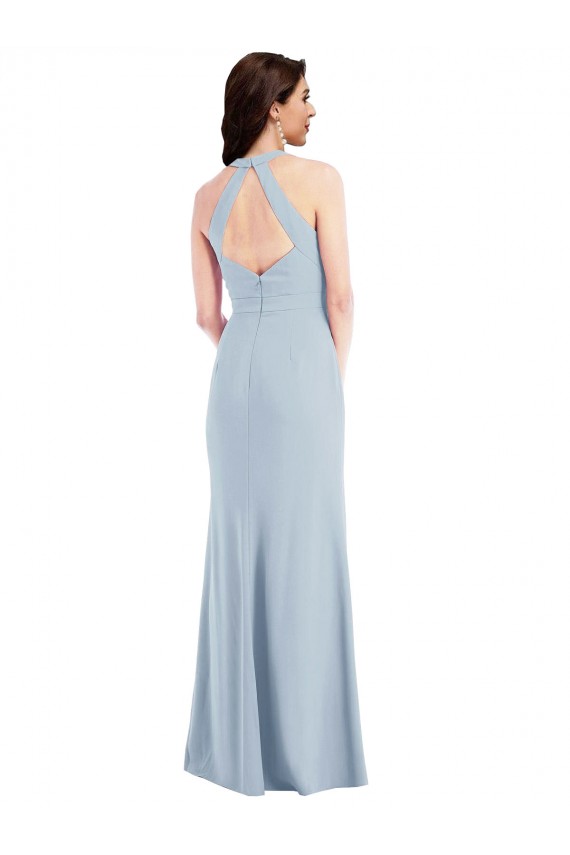 Open Back Halter Maxi Bridesmaid Dress with Draped Bow