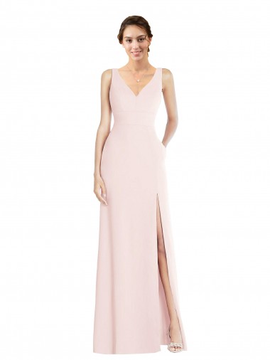 Shop Square Neck Low Back A-Line Bridesmaid Dress with Front Slit and Pockets