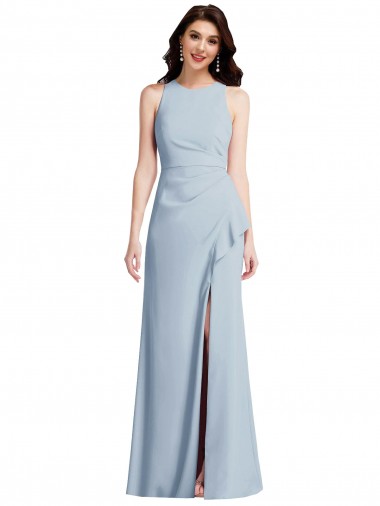 Shop Halter Maxi Bridesmaid Dress with Cascade Ruffle Slit