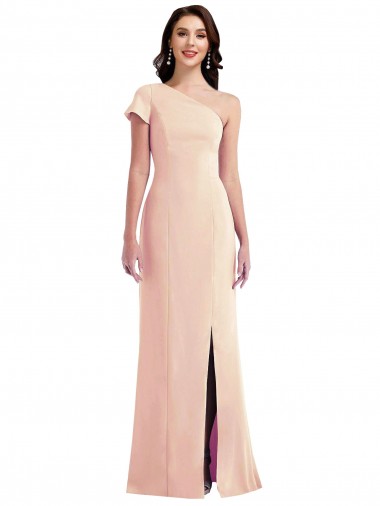 Shop One Shoulder Cap Sleeves Trumpet Bridesmaid Dress with Front Slit