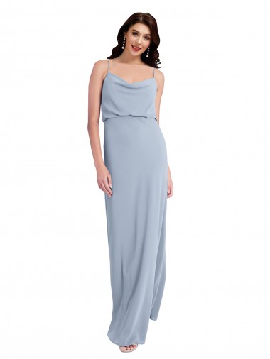 Shop Draped Cowl Neck Long Crepe Bridesmaid Dress with Spaghetti Straps