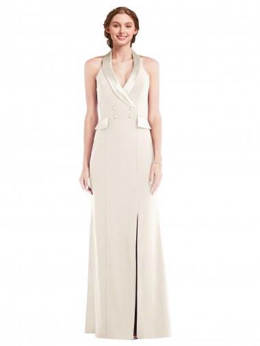 Shop Halter Tuxedo Maxi Bridesmaid Dress with Front Slit
