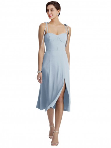 Shop Midi Length Bustier Crepe Bridesmaid Dress with Back Bow Straps