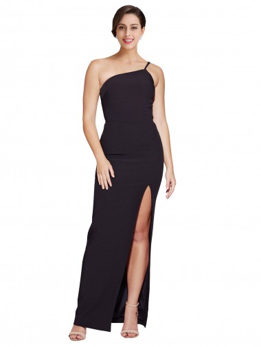 Shop Long Floor Length Crepe Bridesmaid Dress with Side Split and One Strap