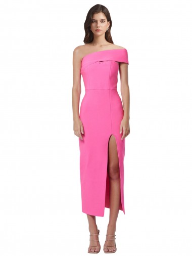 Shop One Shoulder Neckline Short Midi Length Crepe Bridesmaid Dress