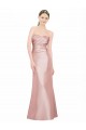 Long Strapless Stretch Satin Bridesmaid Dress with Pleats and Low Back