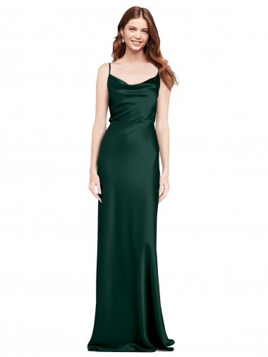 Shop Fitted Cowl Neck Long Stretch Satin Slip Bridesmaid Dress with V-Back