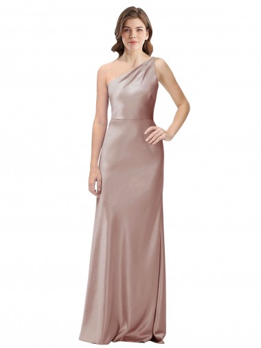 Shop One Shoulder Black-Tie Floor Length Long Stretch Satin Bridesmaid Dress