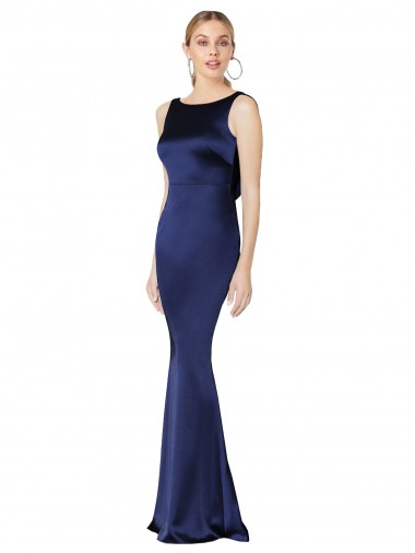 Shop Sheath High Neck Stretch Satin Bridesmaid Dress Low Back