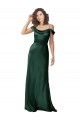 Off the Shoulder Sleeves Long Stretch Satin Bridesmaid Dress with Pleated Draped Neckline