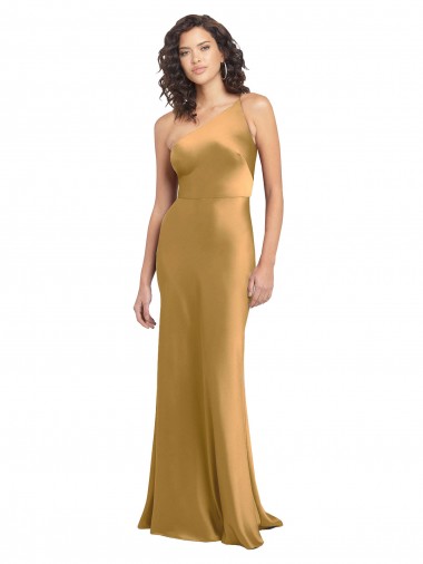 Shop One Shoulder Long Floor Length Stretch Satin Slip Bridesmaid Dress