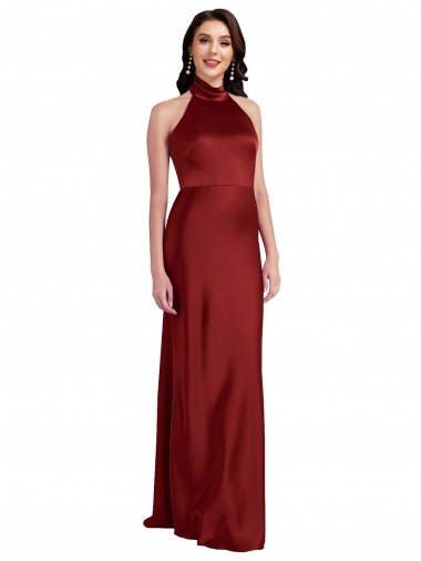 Shop Backless Halter Long Stretch Satin Bridesmaid Dress