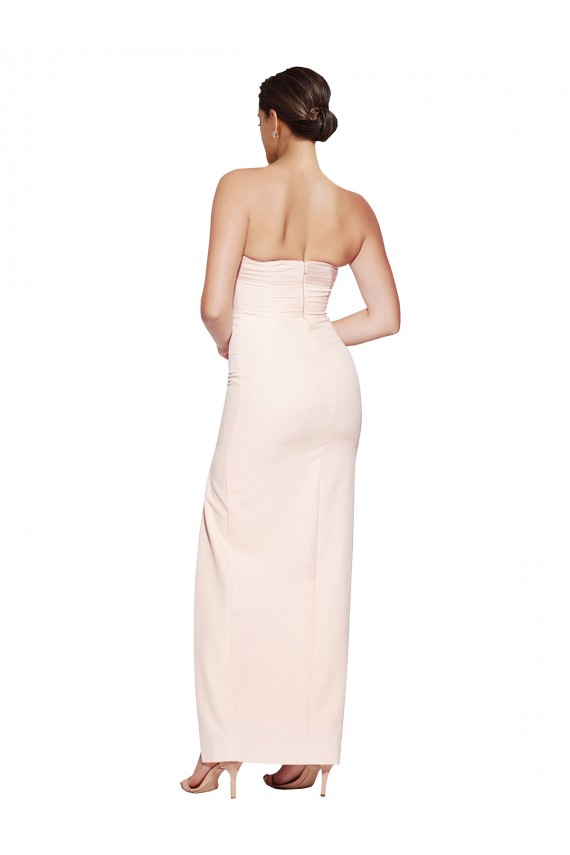 Cowl Neck Strapless Stretch Satin Bridesmaid Dress with High Split