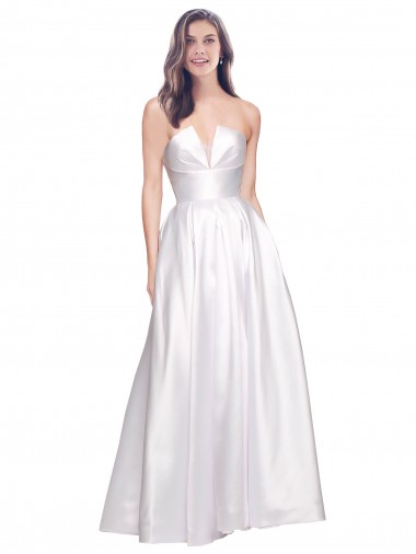 Shop Full Length Strapless V-Cutout Stretch Satin Bridesmaid Dress