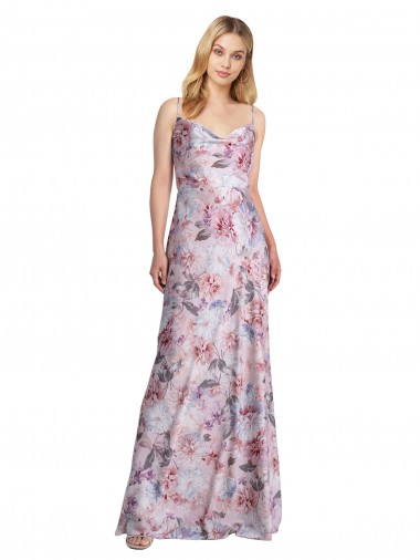 Shop Draped Cowl Neck Long Printed Stretch Satin Bridesmaid Dress