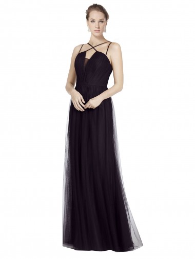 Shop High Neck Long A-Line Tulle Bridesmaid Dress