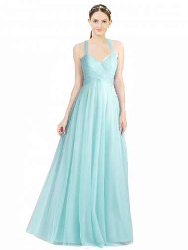 Shop Ruched Sweetheart Neckline A-Line Tulle Bridesmaid Dress with Tie Open Back