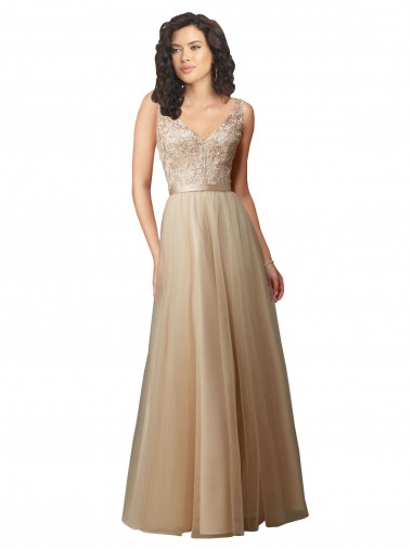 Shop Long Tulle Bridesmaid Dress with Embroidery and Beading